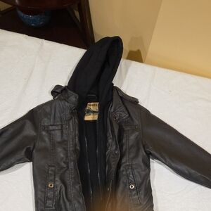 Hawke & Co Black Faux Leather Hooded Jean-Style Jacket